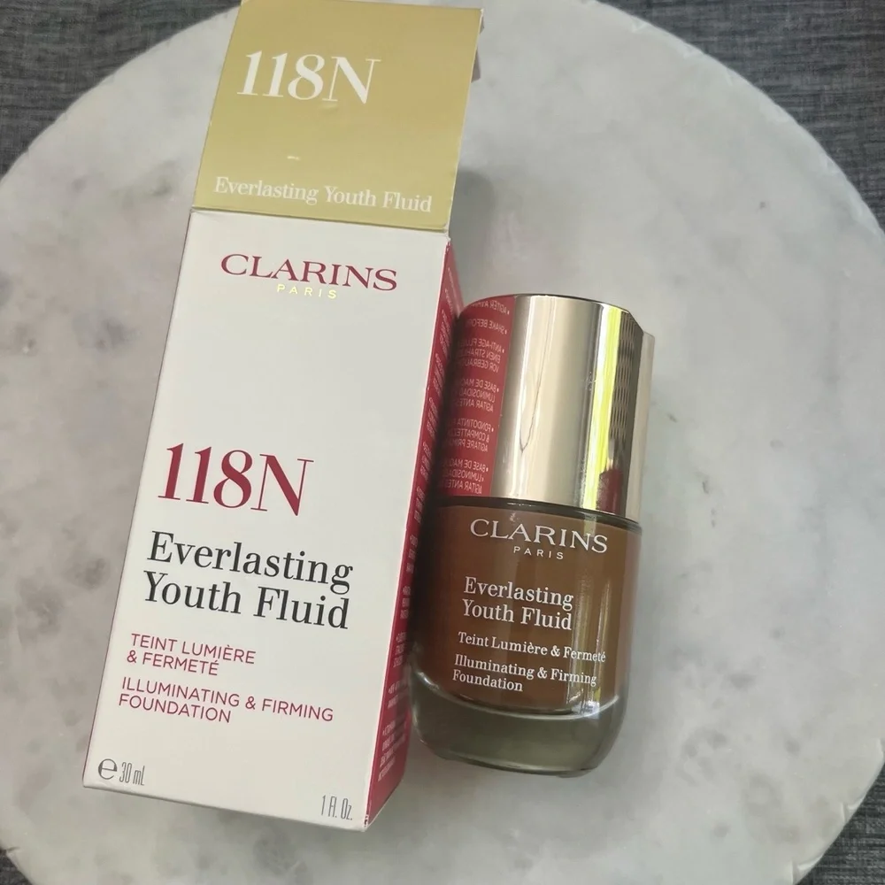 New NWT‎ Clarins 118N Foundation Everlasting Youth Fluid Dark Makeup Beauty 30ml